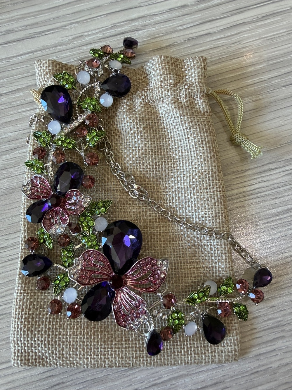 Statement Purple Crystal Floral Necklace - Unbranded